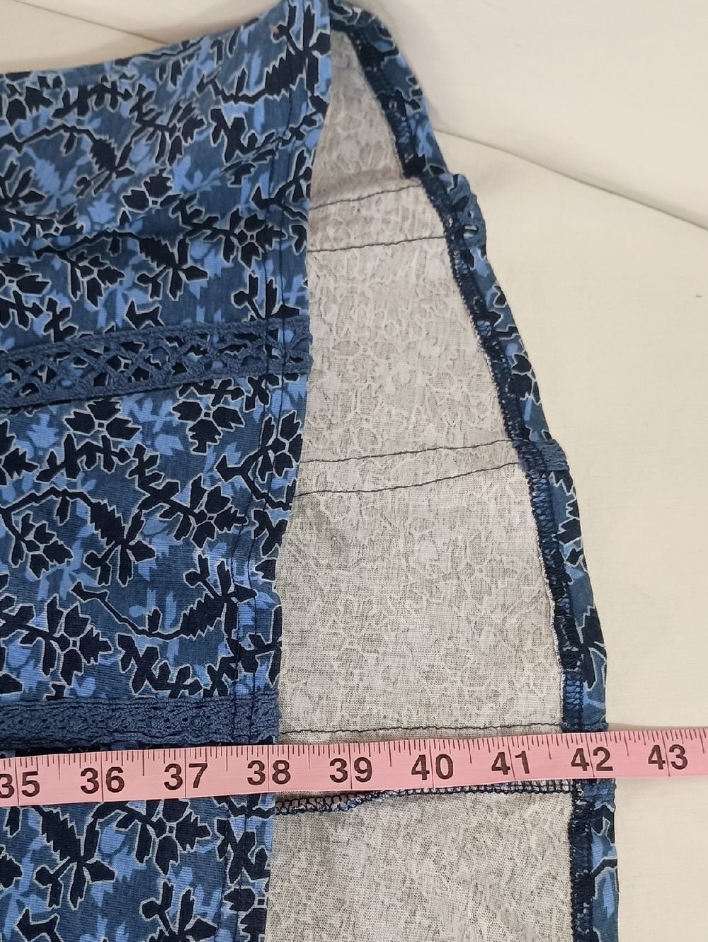 Women's Size Large Cotton Floral V-Neck Tunic dress Pockets Blue - Picture 8 of 10